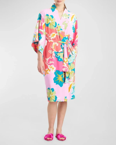 Natori Marbella Floral-print Robe In Pinkgreen