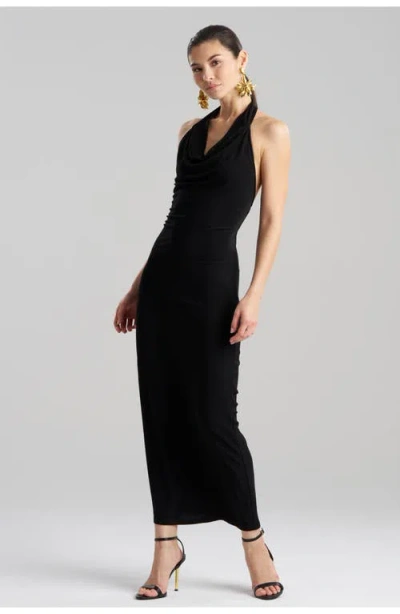 Natori Matte Jersey Halter Maxi Dress In Black