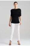 Natori Matte Jersey Rouched Shoulder Top In Black