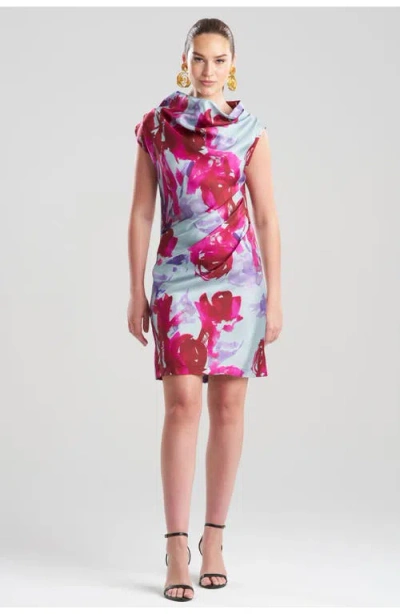 Natori Mira Silk Twill Asymmetric Funnel Neck Dress In Multi