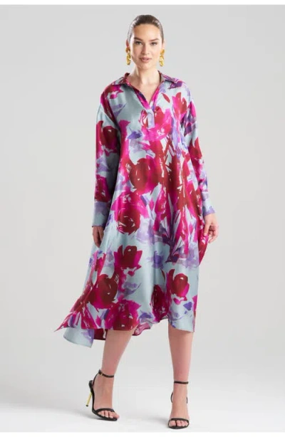 Natori Mira Silk Twill Oversized Shirt Dress In Multi