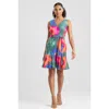 Natori Multi Floral Belted Ruffle Hem Dress