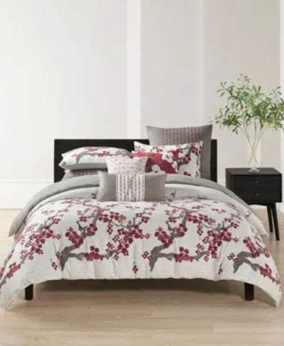 Natori N  Cherry Blossom Duvet Cover Sets In Grey