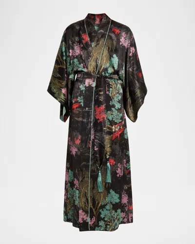Natori Nara Garden-print Silk Robe In Multi