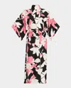 Natori Niwashi Floral-print Charmeuse Robe In Pkb