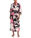 Natori Niwashi Floral-print Charmeuse Robe In Pink/black