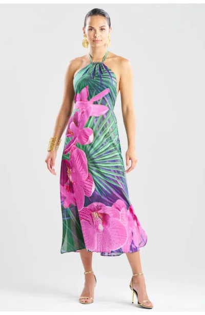Natori Orchid Silk Cotton Voile Halter Dress In Multi