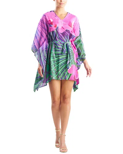 Natori Orchid Silk-blend Voile Short Caftan In Multi