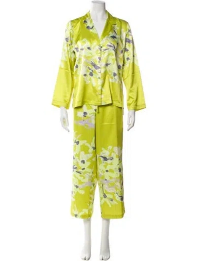 Pre-owned Natori Paisley Print Pant Set In Green
