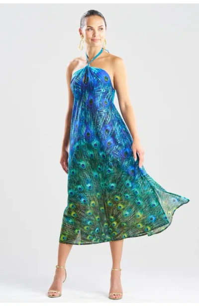 Natori Peacock Cotton Voile Maxi Dress W/ Beading In Blue