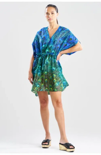 Natori Peacock Cotton Voile Short Caftan In Blue