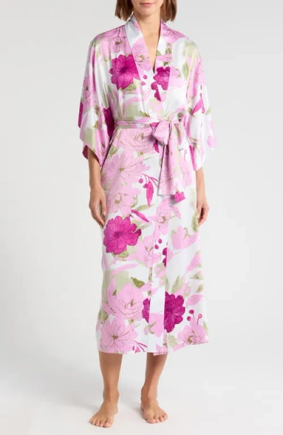 Natori Peony Blossom Satin Robe In Pink Multi
