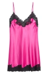 Natori Peony Glamour Lace Trim Satin Chemise In Pink