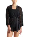Natori Peony Lace Wrap Robe In Black
