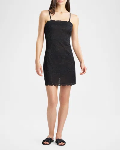 Natori Peony Square-neck Lace Chemise In Black