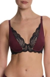 Natori Persuasion Lace Trim Convertible Underwire T-shirt Bra In Burgundy