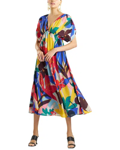 Natori Printed Silk Shirred Empire Waist Dress In Multi