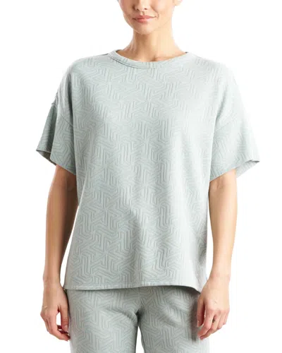 Natori Quilted Geo Knit Jacquard Short Sleeve Top In Blue