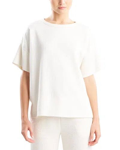 Natori Quilted Geo Knit Jacquard Short Sleeve Top In White
