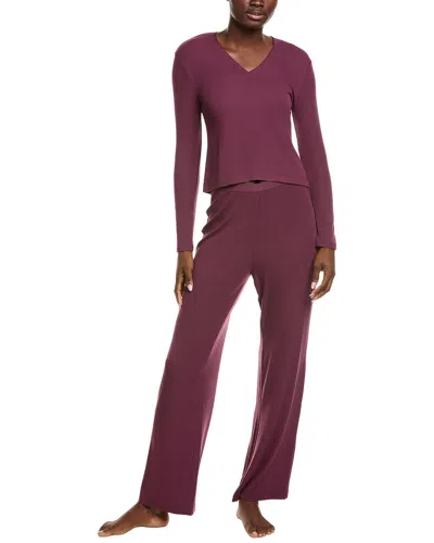 Natori Rib Essential Top & Pant Pajama Set In Brown