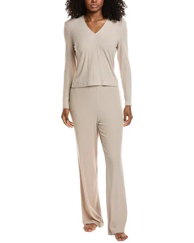Natori Rib Essential Top & Pant Pajama Set In Neutral