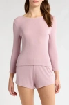 Natori Rib Essentials Ribbed 3/4-sleeve & Shorts Set In Rosebud