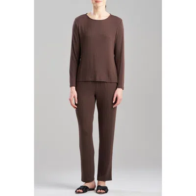 Natori Ribbed Long Pajamas In Brown