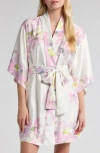 Natori Sumi-e Floral-print Charmeuse Wrap In Rose