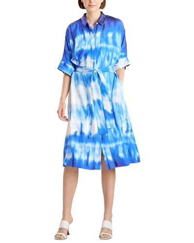 Natori Santorini Printed Silk Belted Shirtdress In Blue