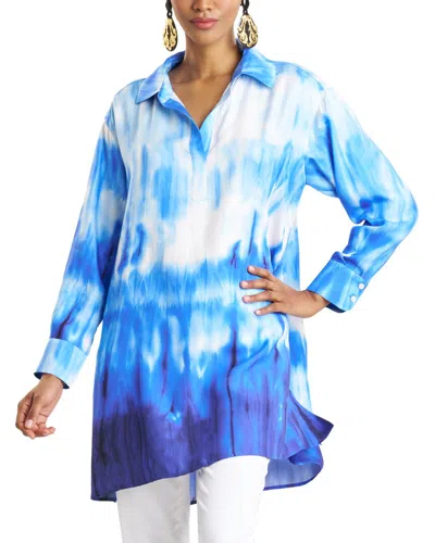 Natori Santorini Printed Silk-blend Oversized Shirt In Multi