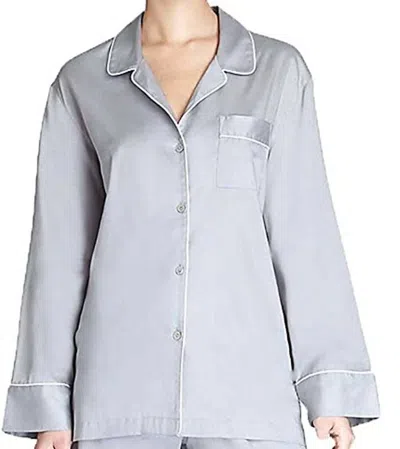 Natori Sateen Long Sleeve Button Front Pajama Top In Gray