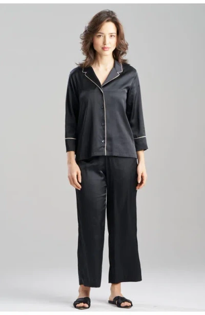 Natori Satin Essentials Notched Collar Pajama Set In Black
