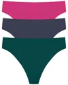 Natori Bliss Bare Cotton Thong 3-pack In Blue