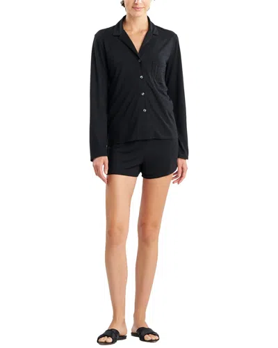Natori Shangri La Embroidered Notch Short Pj Set In Black