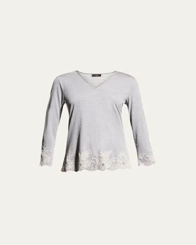 Natori Shangri La Luxe Lace-trim Pajama Set In Gray