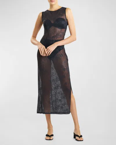 Natori Sheer Dragon Lace Nightgown In Black