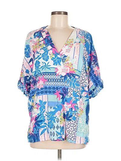Pre-owned Natori Short Sleeve Blouse In Blue