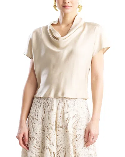 Natori Silk Twill Cowl Neck Top In White