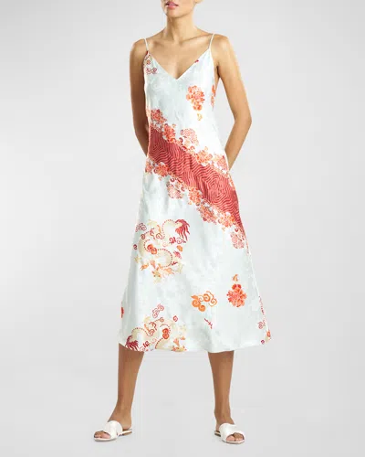 NATORI SLEEVELESS DRAGON JACQUARD SATIN NIGHTGOWN