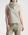 Natori Sleeveless Funnel-neck Taffeta Top In Light Sage