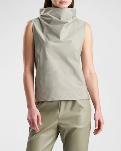 Natori Sleeveless Funnel-neck Taffeta Top In Pastel Green