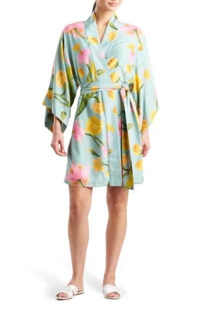 Natori Solene Matte Charmeuse Wrap Robe In Green