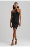 Natori Solid Jersey Halter Cover-up Dress W/ Hand Carved Wood Rings In Black