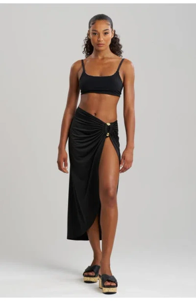 Natori Solid Jersey Pareo W/ Hammered Brass Ring In Black