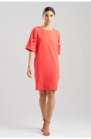 Natori Solid Knit Crepe T-shirt Dress With Embroidery In Cayenne