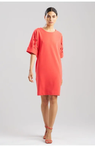 Natori Solid Knit Crepe T-shirt Dress With Embroidery In Cayenne