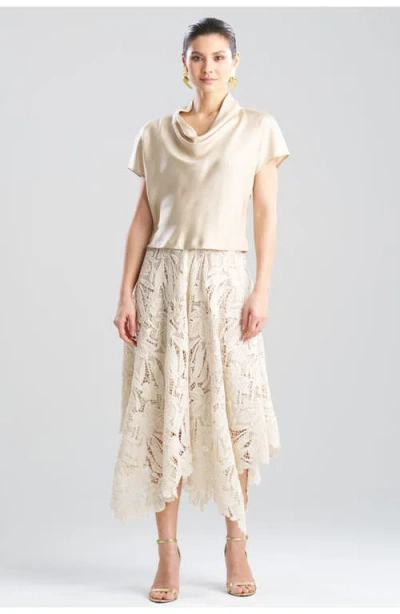 Natori Solid Silk Twill Cap Sleeve Cowl Neck Top In Neutral