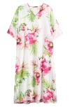 Natori Sonomi Floral Matte Satin Caftan Nightgown In White