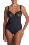 Natori Statement Underwire Bodysuit In Blk/cafe