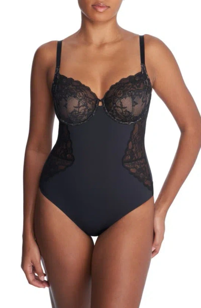 Natori Statement Underwire Bodysuit In Blk/ Cafe